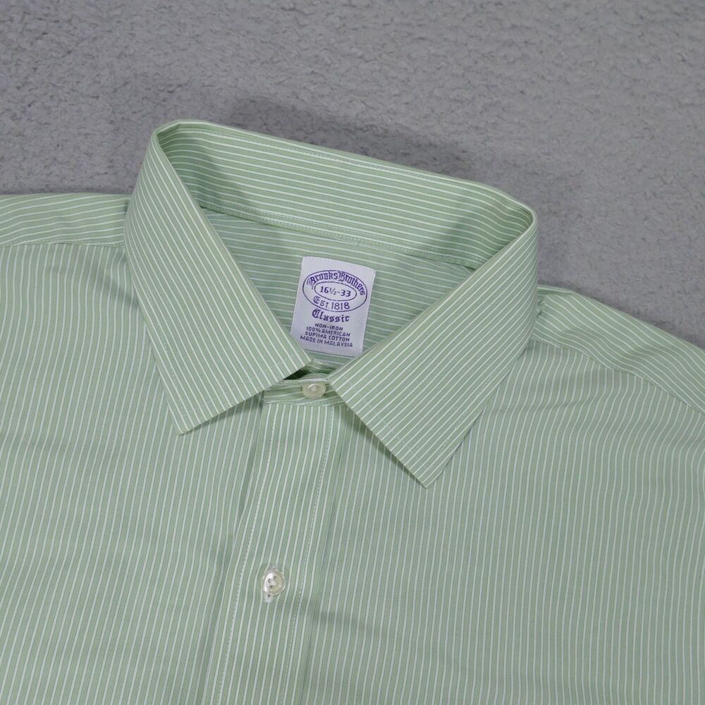Brooks Brothers Shirt Mens 16.5-33 Classic Fit Green Button Up Long Sleeve